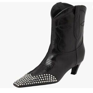 FSJ Women Square Toe Comfort Kitten Low Heel Ankle Boot Pull On Bootie Black